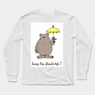 Comic Animation Abstract Bear with an Umbrella Pop Art Print Long Sleeve T-Shirt